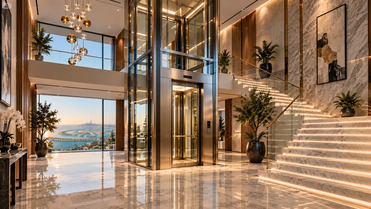 Glass lift in a Palm Jumeirah interior